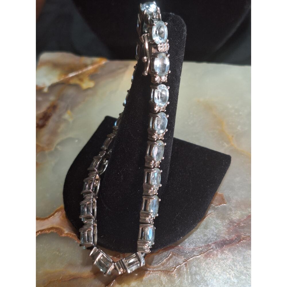 925 Sterling Silver Blue Topaz Tennis Bracelet 8in Oval Topaz Bracelet 8"